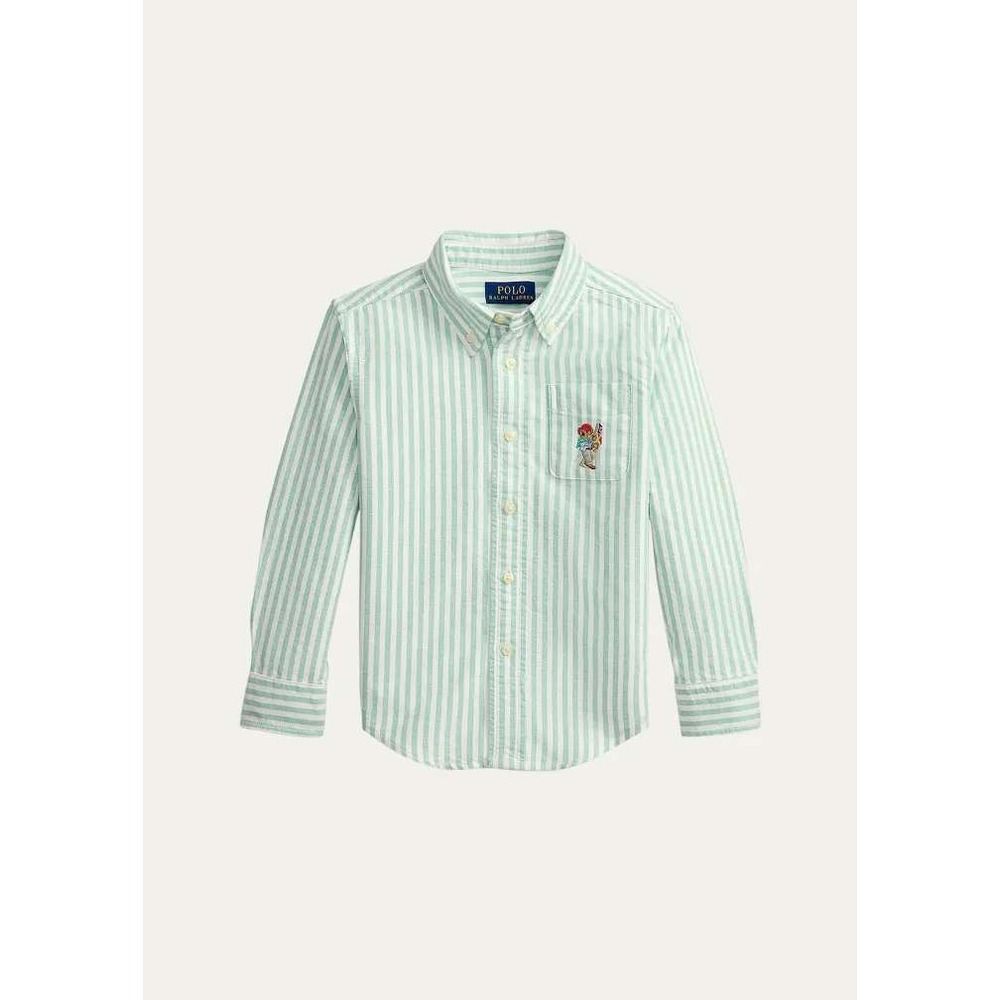Polo‎ Ralph Lauren Kids Polo Bear Striped Oxford Shirt Green White Size 4 NWT